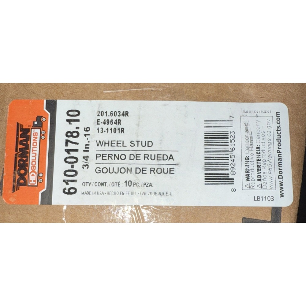 Dorman 610-0178.10 Serrated‎ Stud 3/4 In.- 16 - 0.813 In. Knurl 2.125 In. Length
